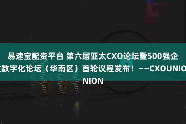 易速宝配资平台 第六届亚太CXO论坛暨500强企业数字化论坛(华南区)首轮议程发布!——CXOUNION
